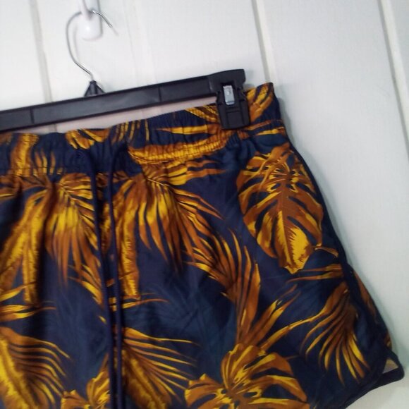 H & M Shorts Women S Mesh Liner Running Drawstring Tropical Blue Brown - Picture 4 of 14